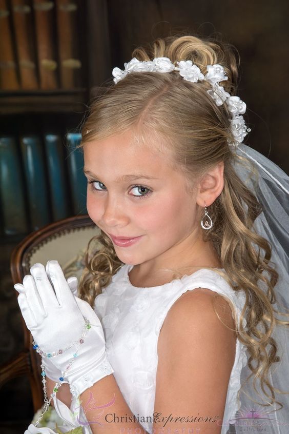 Half Up Braid and Flowers First Communion Hairstyles