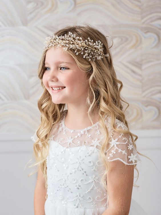 Intricate Updo with Crystal Headband First Communion Hairstyles