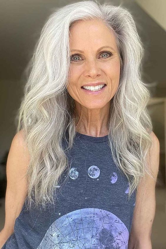 Long Layered Waves Hairstyles for older women