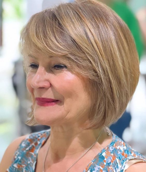 Sleek Layered Bob with Side Bangs Hairstyle for Over 60