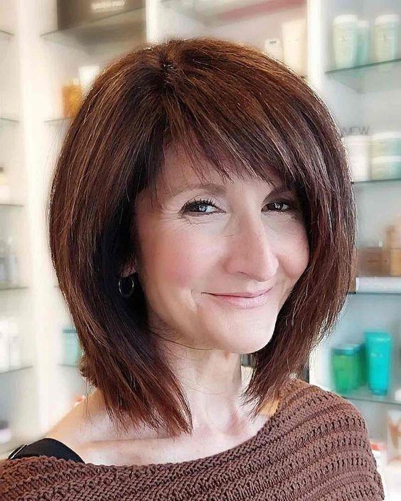 Soft Layered Bob Medium Length Hairstyles for Women Over 50