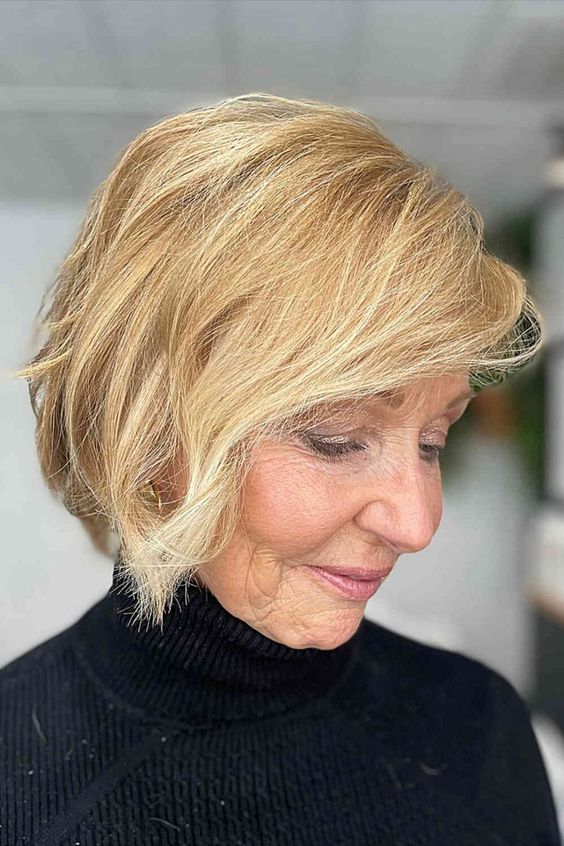 Textured Layered Bob Hairstyle for Over 60