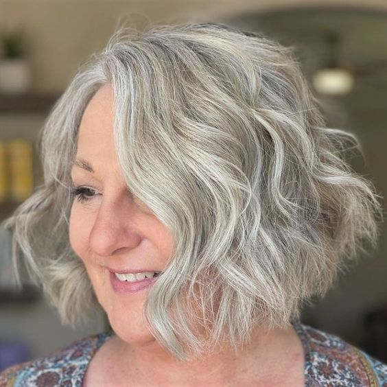 Wavy Layered Bob Hairstyle for Over 60