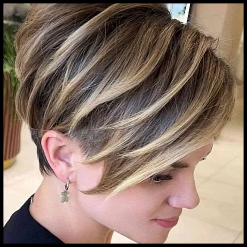 Chocolate Brown Pixie with Blonde Highlights