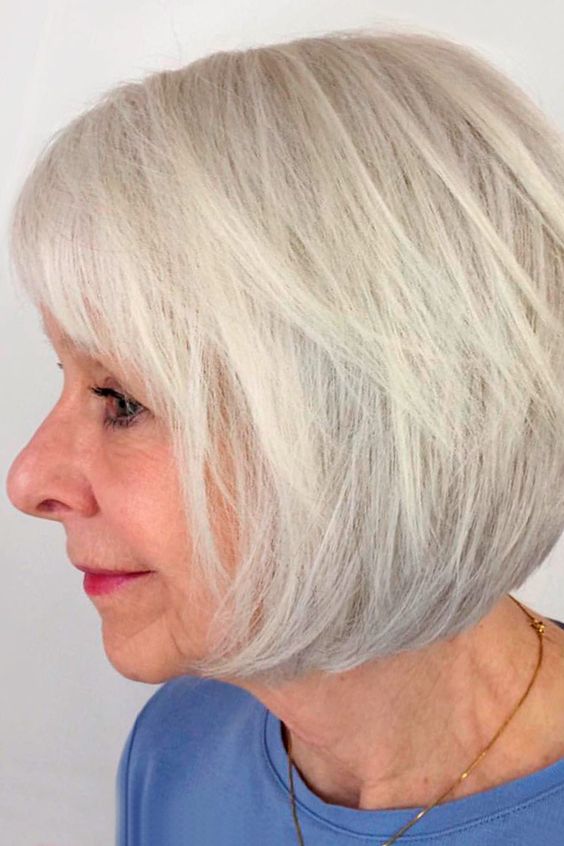 Side-Parted Pixie Medium Layered Bob Hairstyles for old women