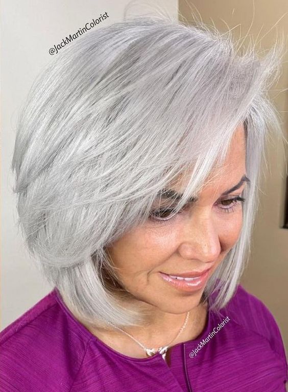 Silver Fox Layered Bob Hairstyles for old Women